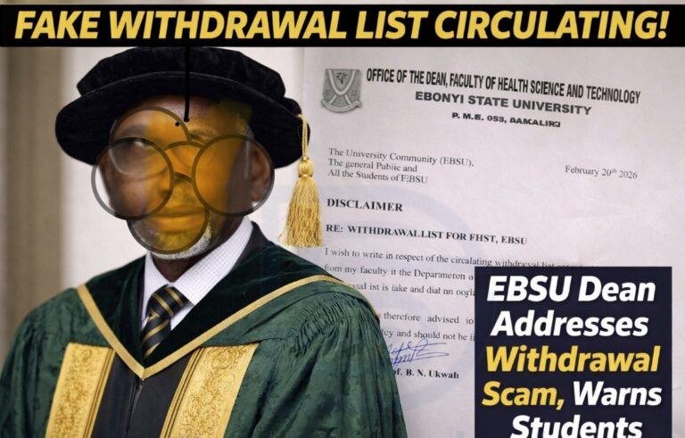 EBSU FHST Withdrawal List Declared Fake: Official Disclaimer from the Dean of Health Science