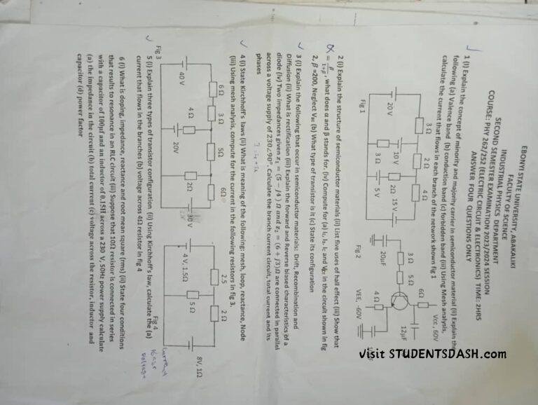 PHY 262/252 Past Questions and Answers