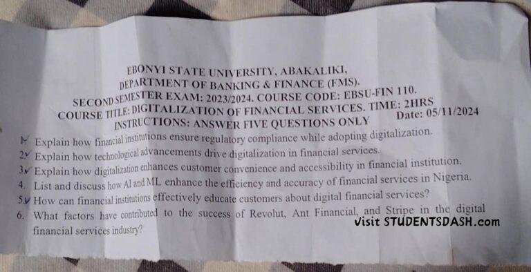 EBSU-FIN 110 Past Questions and Answers