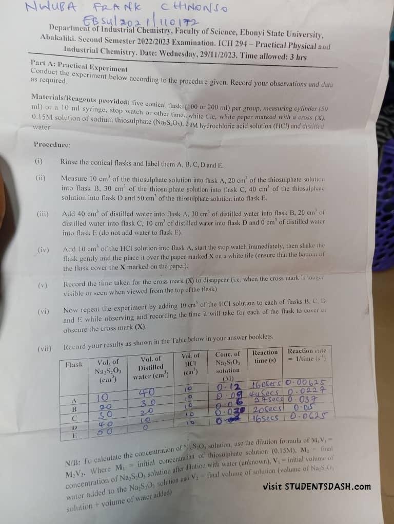 ICH 294 Past Questions and Answers