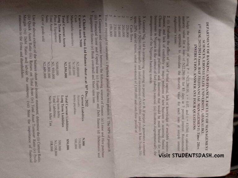 BAF 331 Past Questions and Answers