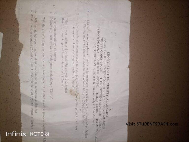 CSC 226 Past Questions and Answers