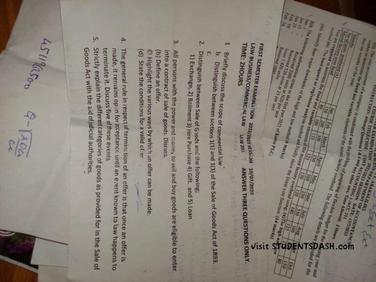 LAW 201 Past Questions and Answers