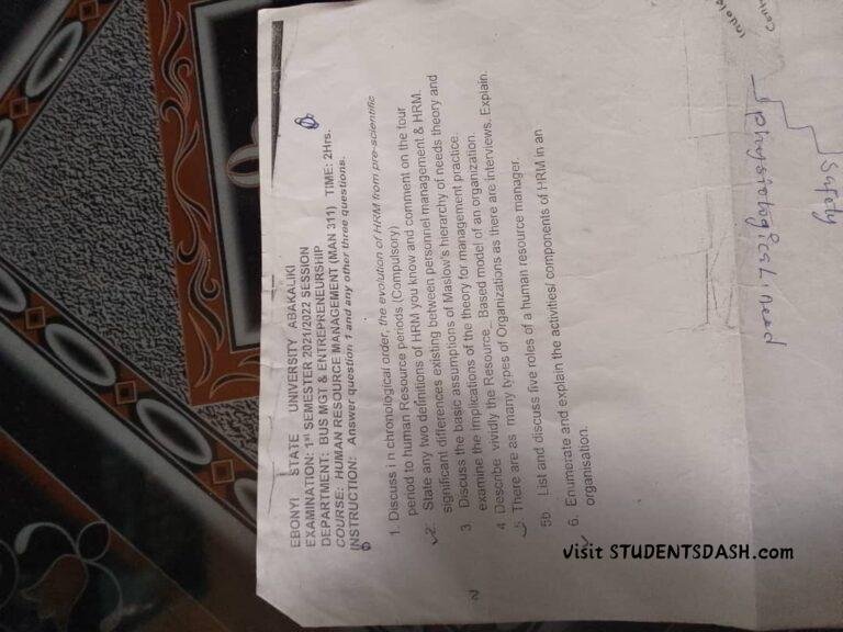 MAN 311 Past Questions and Answers