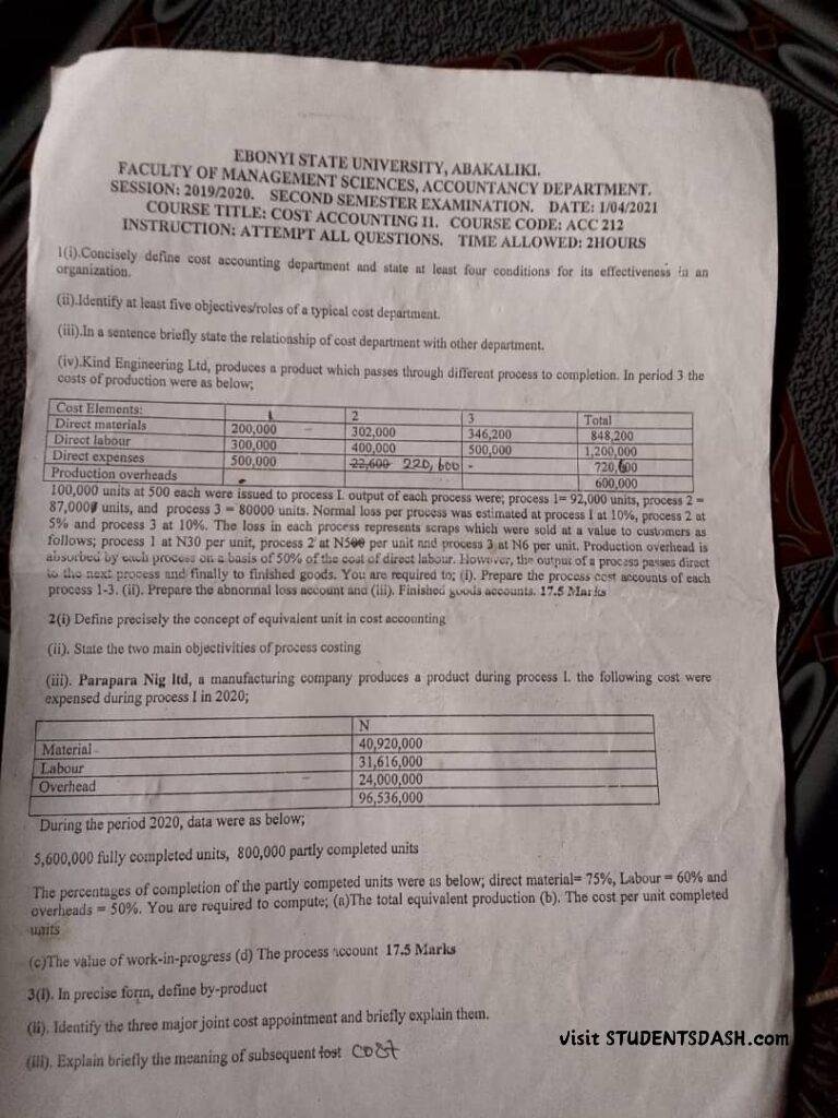 ACC 212 Past Questions and Answers