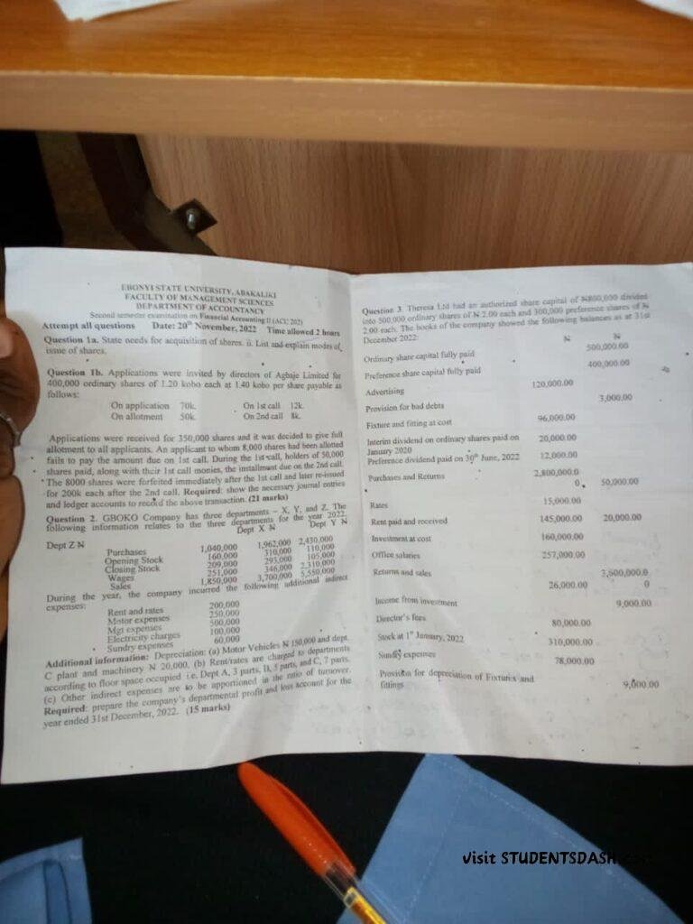 ACC 202 Past Questions and Answers