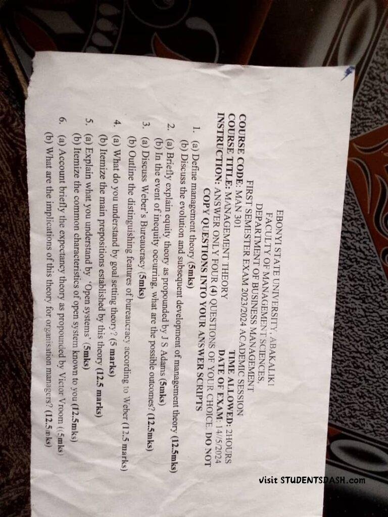 MAN 301 Past Questions and Answers