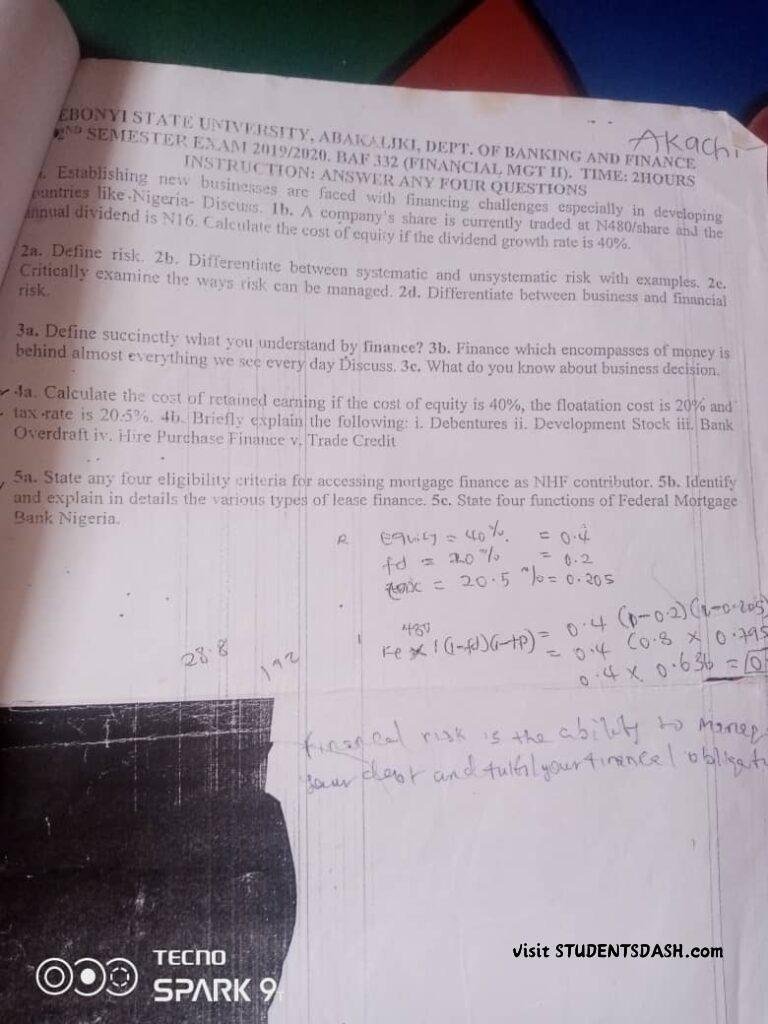BAF 332 Past Questions and Answers