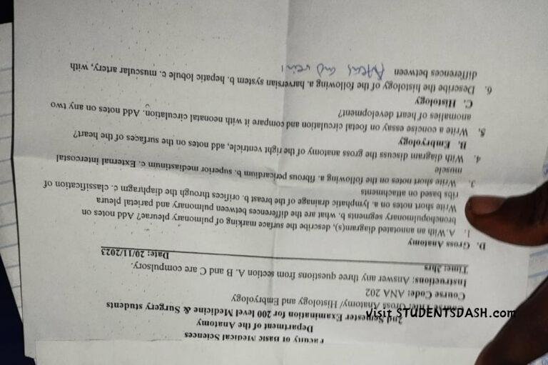 ANA 202 Past Questions and Answers
