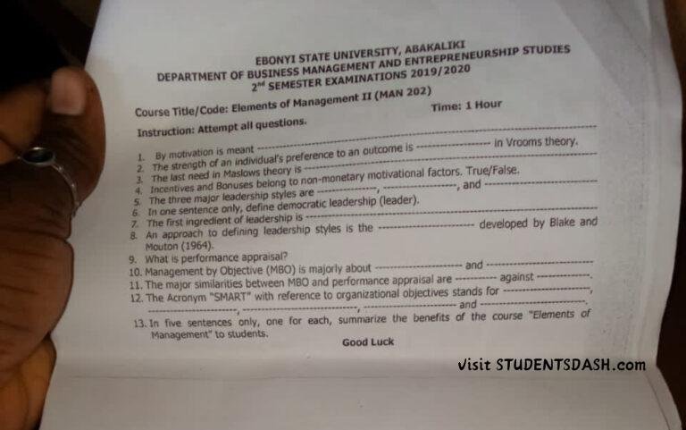 MAN 202 Past Questions and Answers