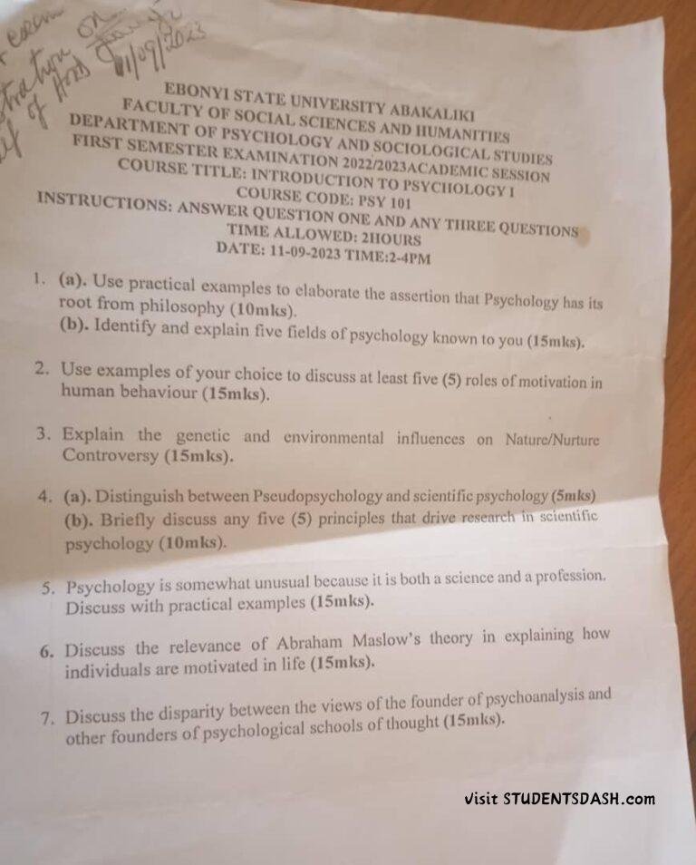 PSY 101 Past Questions and Answers