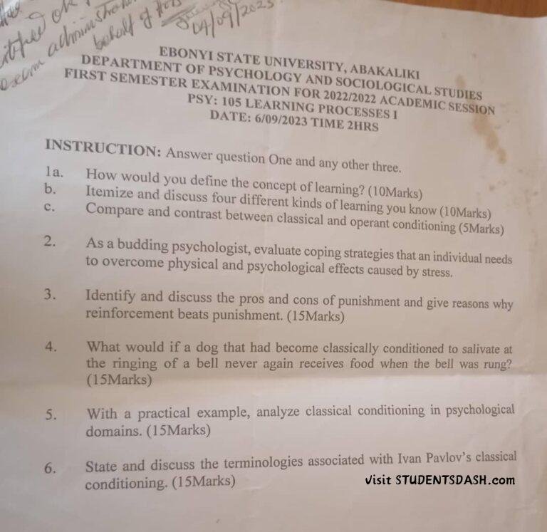PSY 105 Past Questions and Answers