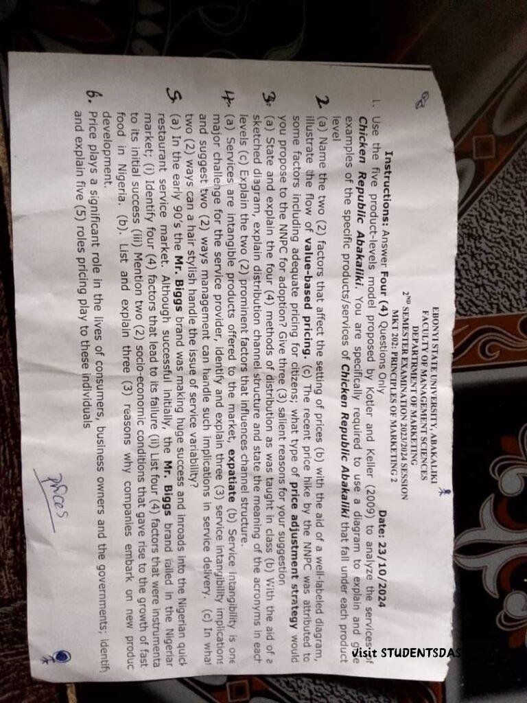 MKT 202 Past Questions and Answers