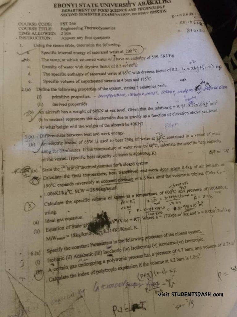 FST 246 Past Questions and Answers
