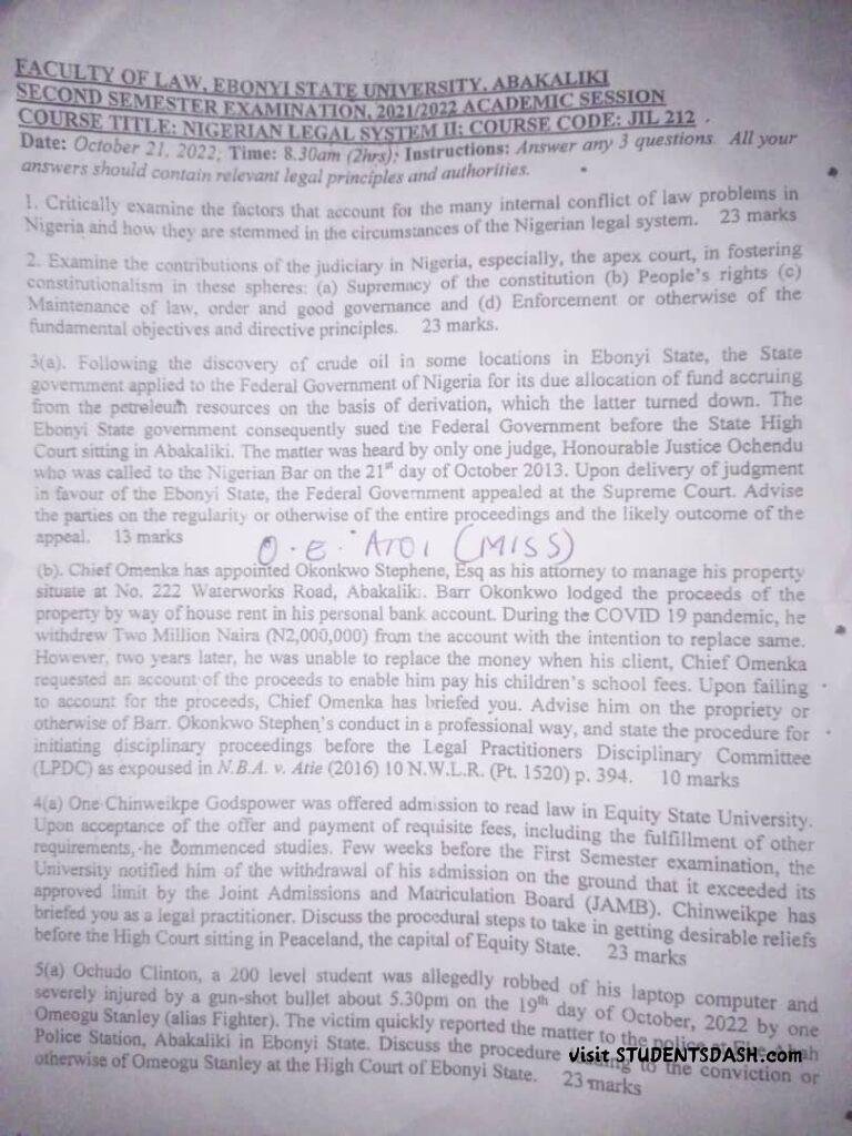 JIL 212 Past Questions and Answers