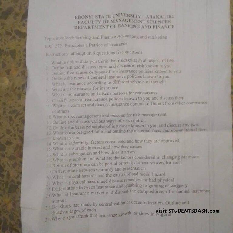 BAF 272 Past Questions and Answers