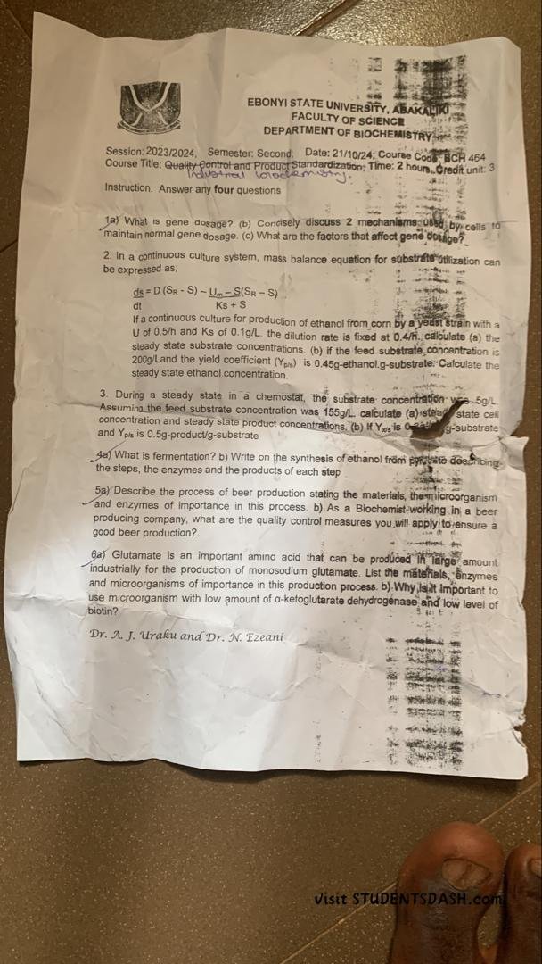 BCH 464 Past Questions and Answers