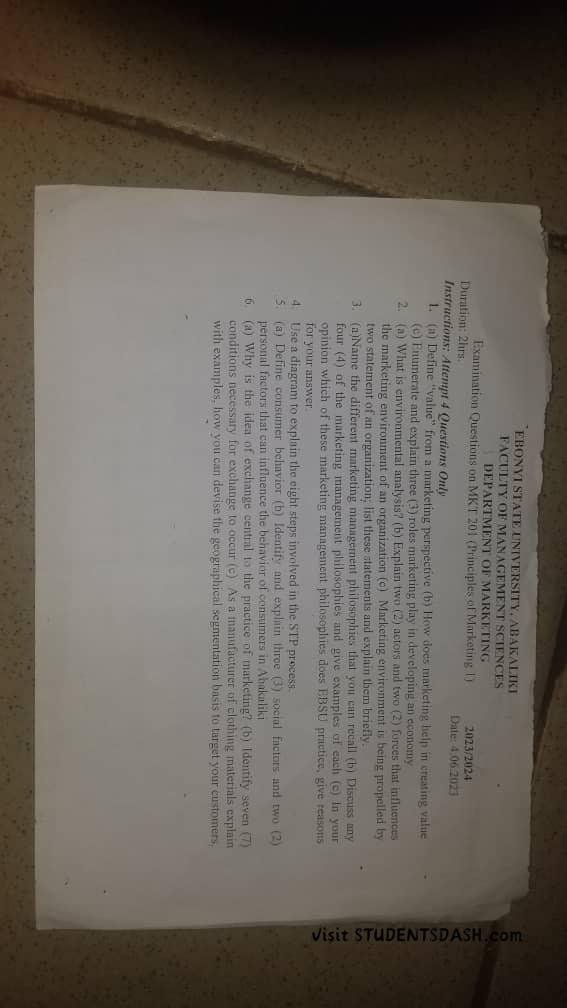 MKT 201 Past Questions and Answers