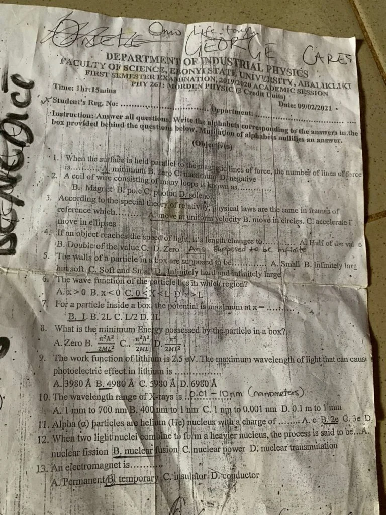 Phy 261 Past Questions and Answers