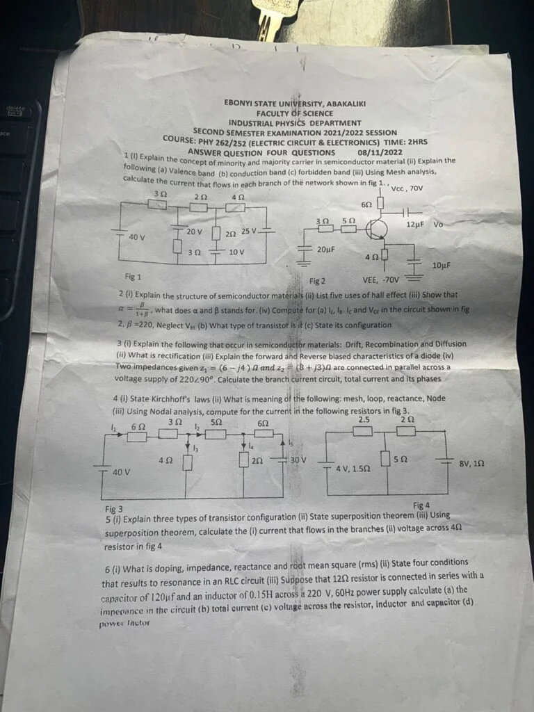 PHY 262/252 Past Question and Answers