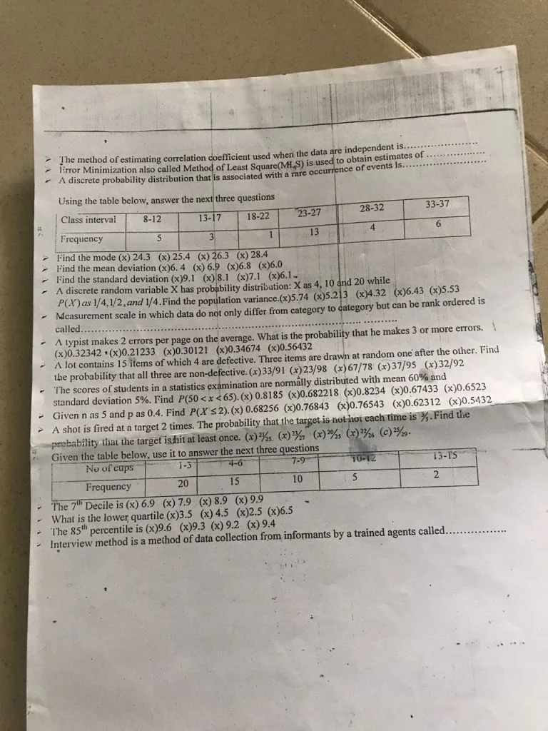 STA 111/101 PAST QUESTIONS AND ANSWERS
