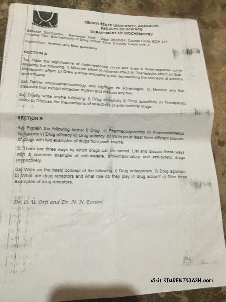 BCH 321 Past Questions and Answers