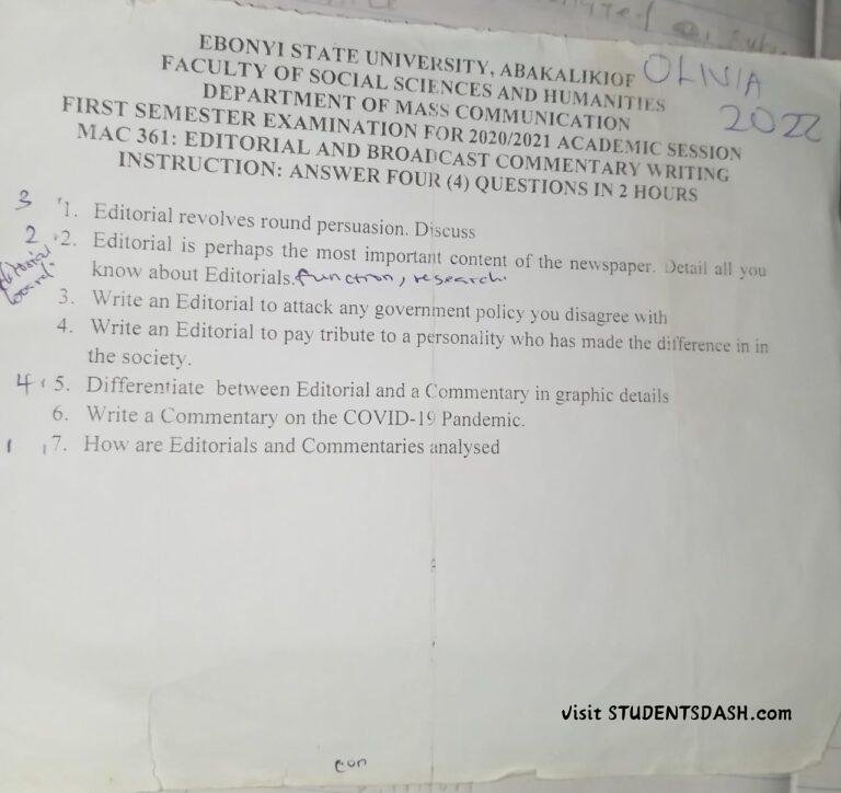 MAC 361 Past Questions and Answers