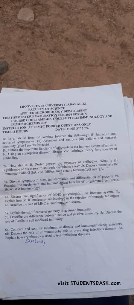 AMB 423 Past Questions and Answers