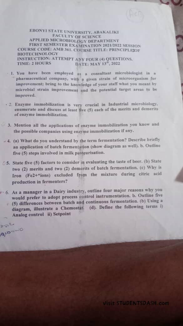 AMB 361 Past Questions and Answers