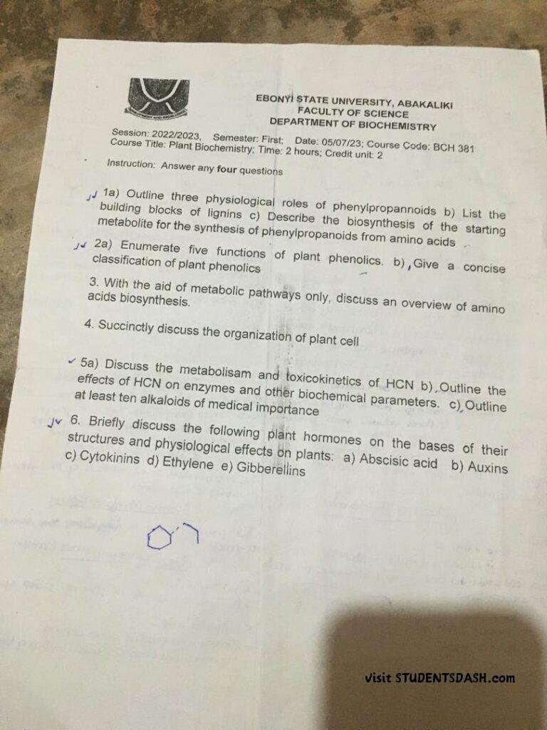BCH 381 Past Questions and Answers