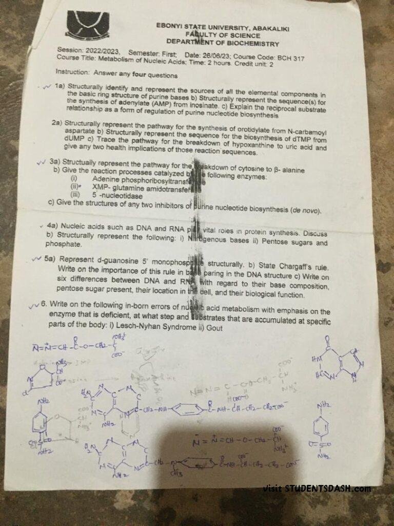 BCH 317 Past Questions and Answers