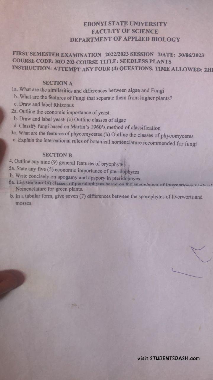 BIO 203 Past Questions and Answers