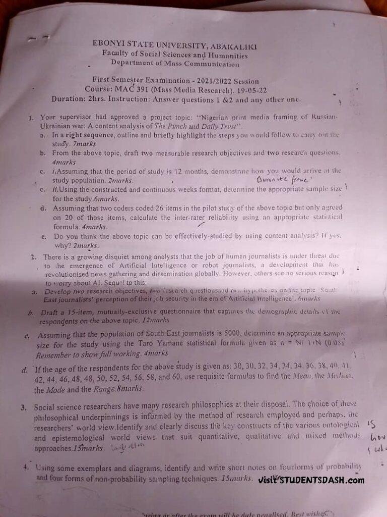MAC 391 Past Questions and Answers