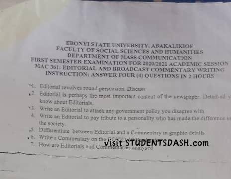 MAC 361 Past Questions and Answers