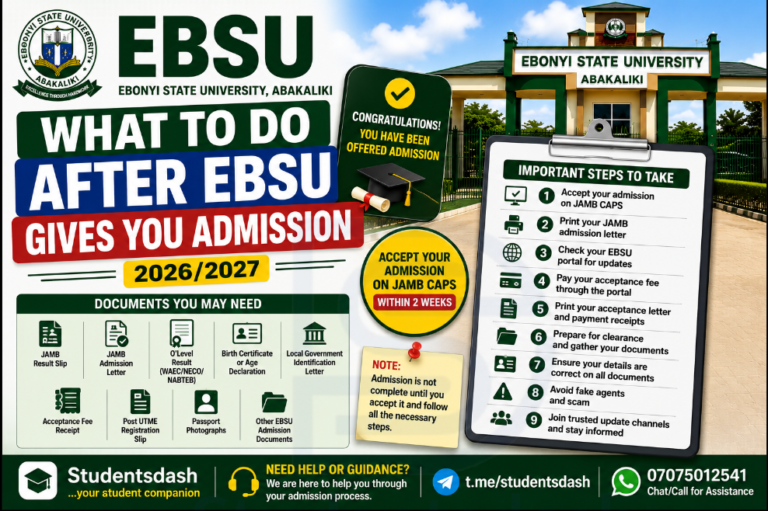 What To Do After EBSU Gives You Admission 2026/2027