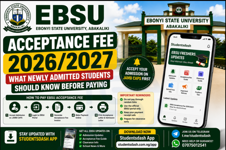 EBSU Acceptance Fee 2026/2027: What Newly Admitted Students Should Know Before Paying