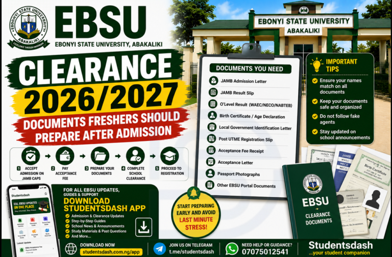 EBSU Clearance 2026/2027: Documents Freshers Should Prepare After Admission