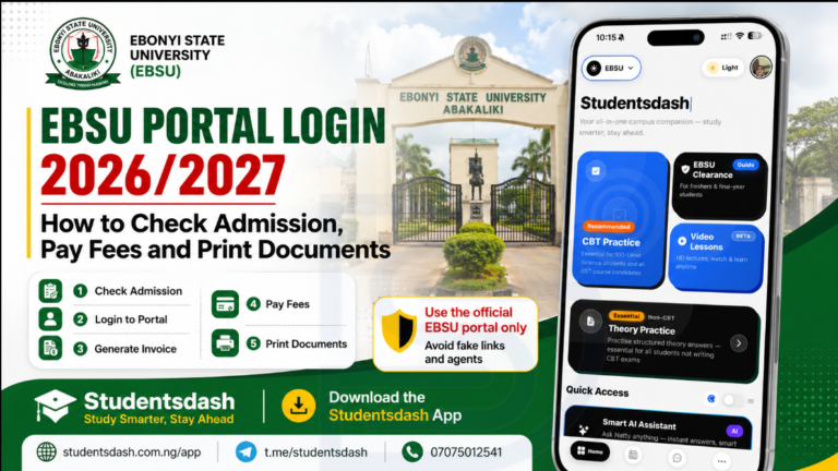 EBSU Portal Login 2026/2027: How to Check Admission, Pay Fees and Print Documents